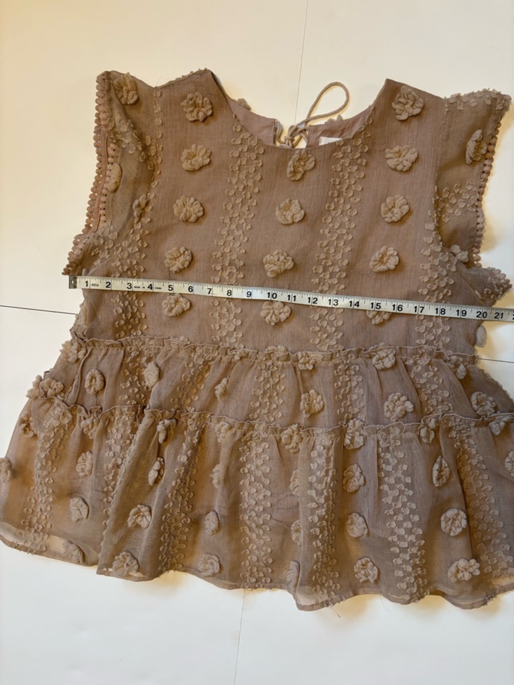 THML Taupe Pom-Pom Ruffle Flutter Top - Picture 4 of 6